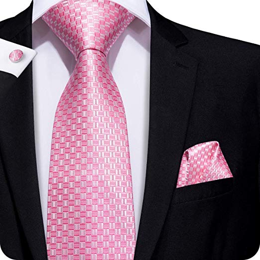 Pink and White Silk Necktie Set LBW240