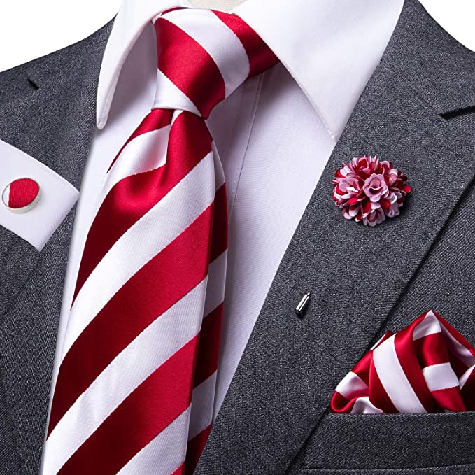 White and Red Striped Necktie Set LBW242