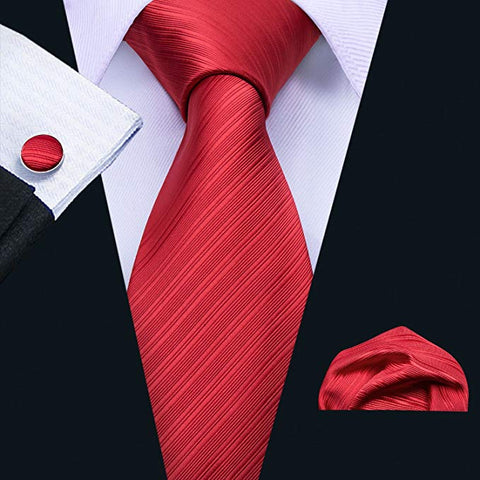 Red Tone on Tone Striped Wedding Necktie Set LBW292