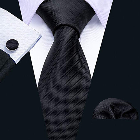 Black Tone on Tone Striped Wedding Necktie Set LBW294