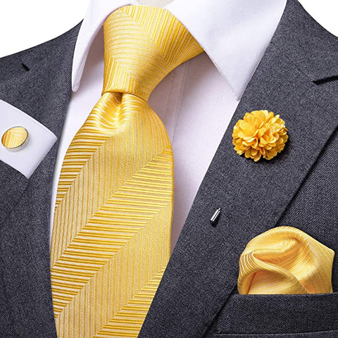 Gold Striped Silk Necktie Set -LBW316