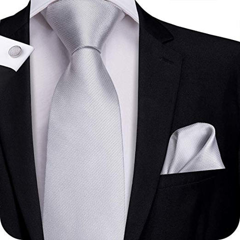 Silver Solid Necktie Set-LBW325