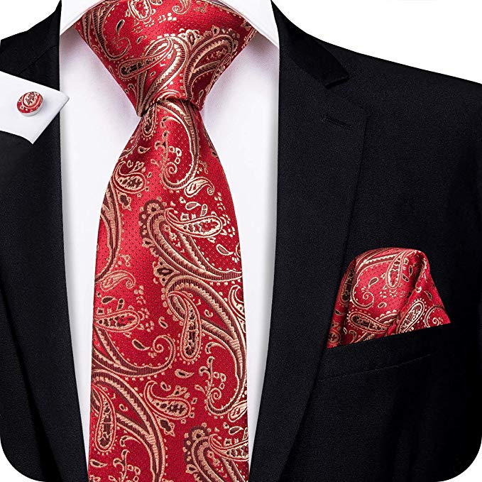 Red and Tan Silk Necktie Set-LBW336
