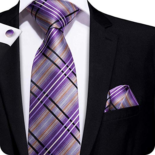 Purple Plaid Sillk Necktie- LBW340