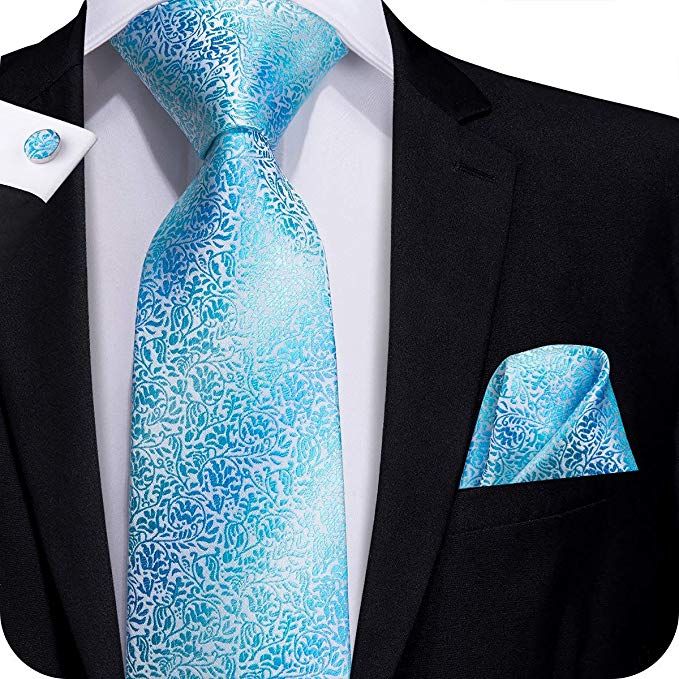 Blue Floral Silk Necktie Set- LBW341