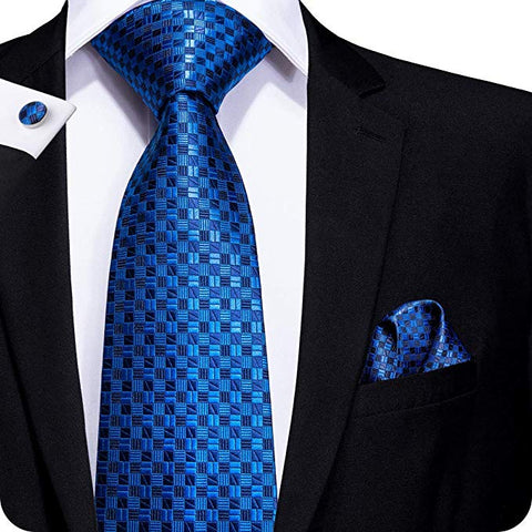 Navy Blue Silk Necktie Set -LBW342