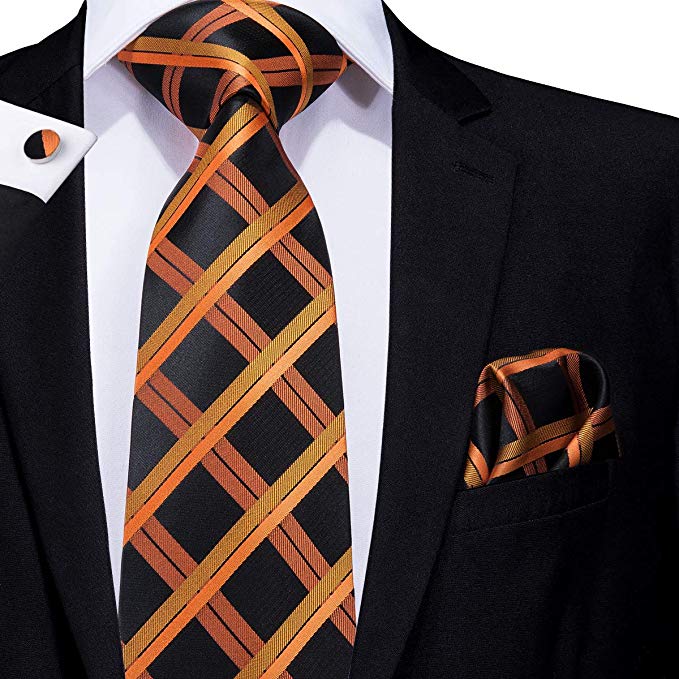 Black and Orange Plaid Tie Set LBW344 Toramon Necktie Company