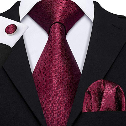 Burgundy Silk Necktie Set-LBW348