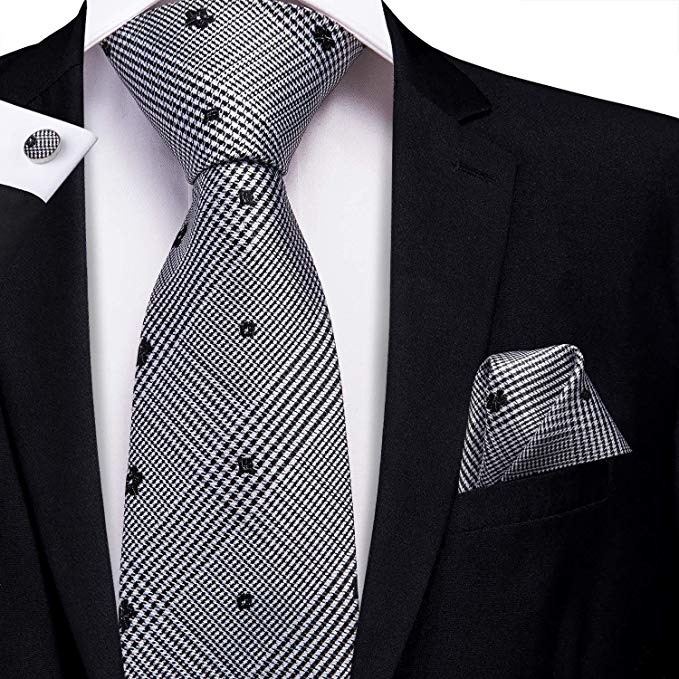Black and Gray Silk Necktie Set-LBW386