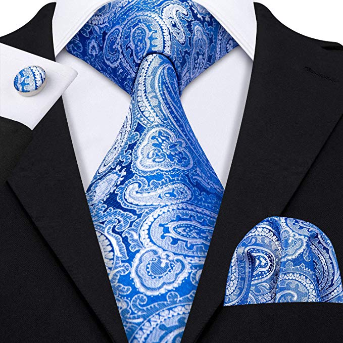 Blue Silk Paisley Necktie Set-LBW396
