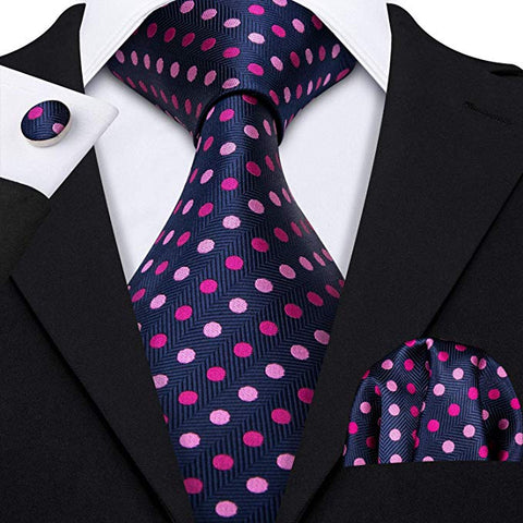 Blue and Pink Polka Dot Necktie Set-LBW406