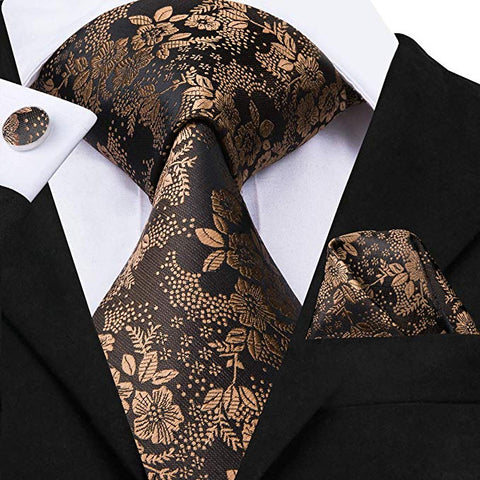 Brown Floral Silk Necktie Set- LBW422