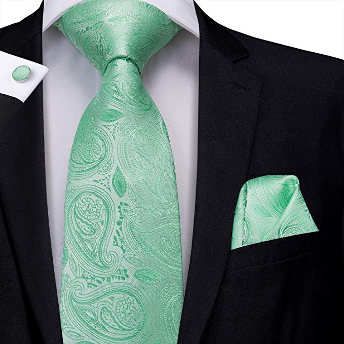 Mint Green Paisley Necktie Set-LBW431