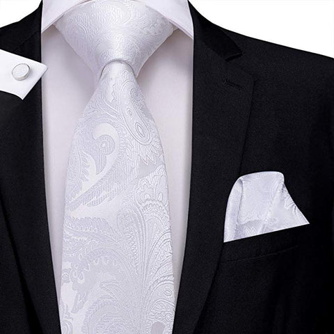 White Paisley Necktie Set-LBW434