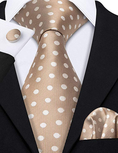 Coffee Brown Polka Dot Necktie Set-LBW452