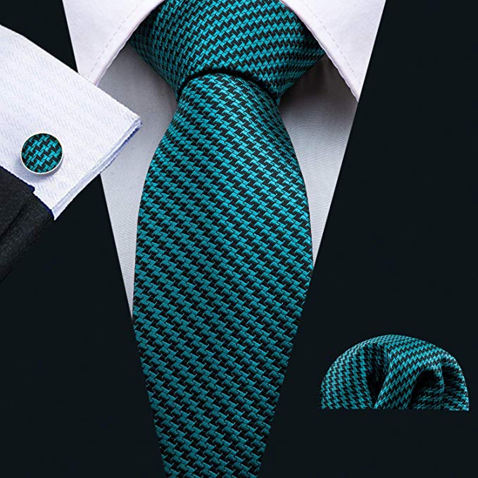 Teal and Black Hounds Tooth Necktie Set LBW5088