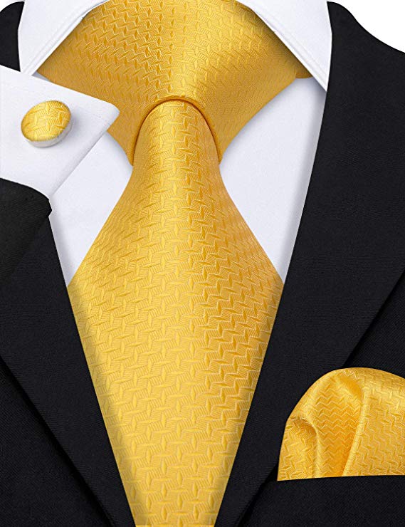 Yellow Silk Necktie Set-LBW509