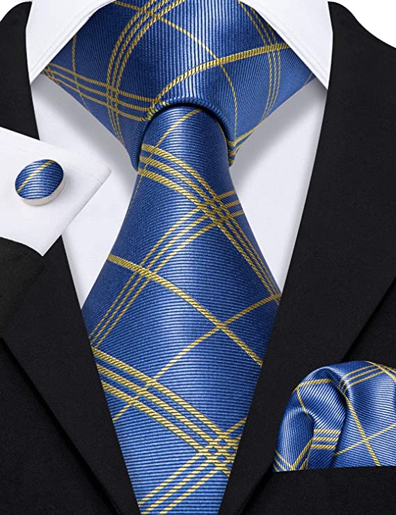Yellow and Blue Silk Necktie -LBW556