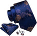 Blue Brown Floral Silk Necktie Set-LBW560