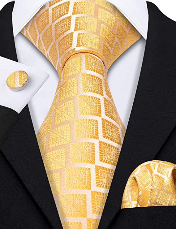 Yellow Gold Silk Necktie Set-LBW563
