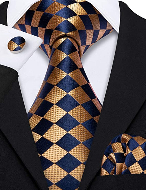 Orange Navy Silk Necktie Set-LBW654