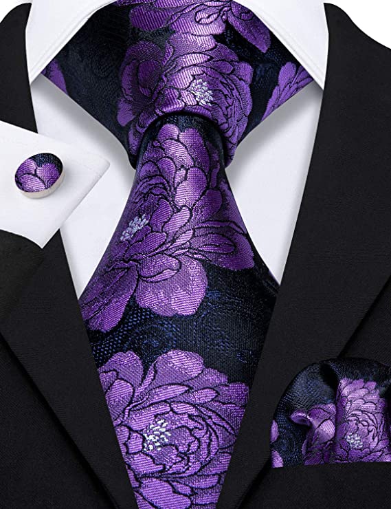 Purple Blue Black Necktie Set-LBW565