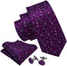 Purple White Floral Silk Necktie Set-LBW567