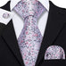 Grey Pink Floral Silk Necktie Set- LBW569