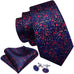 Blue Red Gold Floral Silk Necktie Set-LBW570