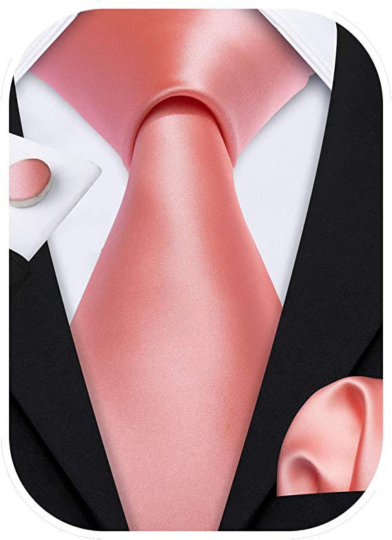Coral Silk Solid Wedding Necktie Set-LBW592
