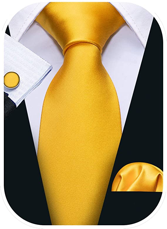 Yellow Silk Solid Wedding Necktie Set-LBW595