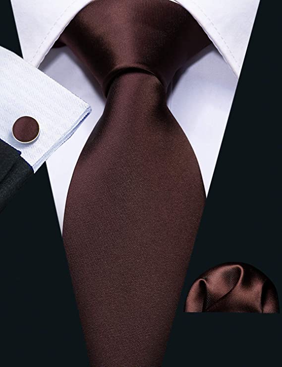 Brown Silk Solid Wedding Necktie Set-LBW599
