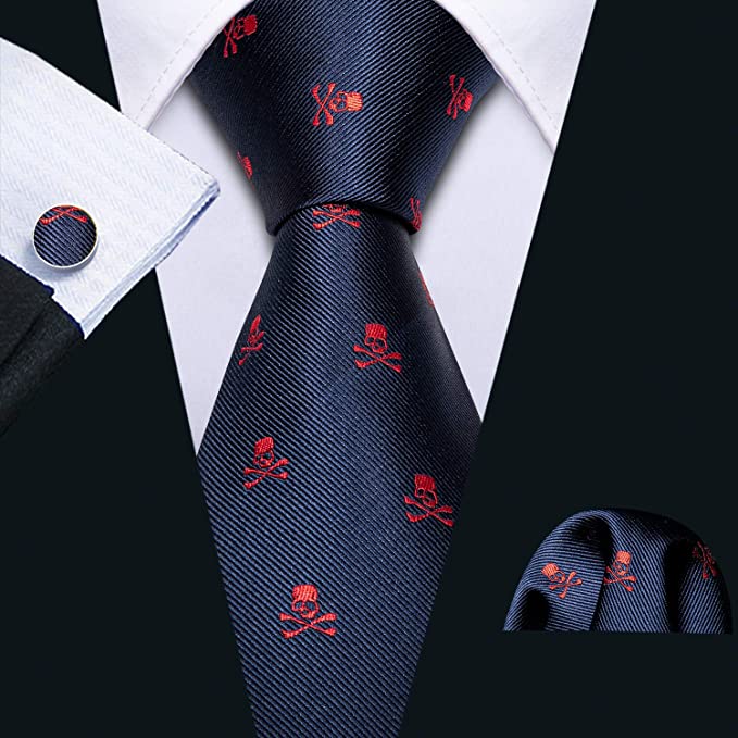 Blue and Red Skull Tie Set-LBW623