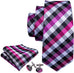 Pink Black White Silver Plaid Tie Set-LBW642