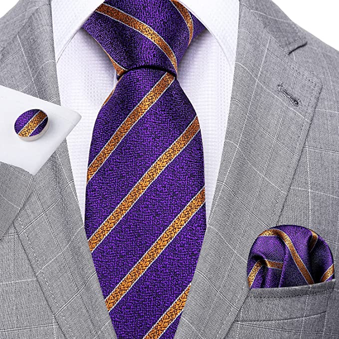Purple and Gold Silk Necktie Set-LBW670
