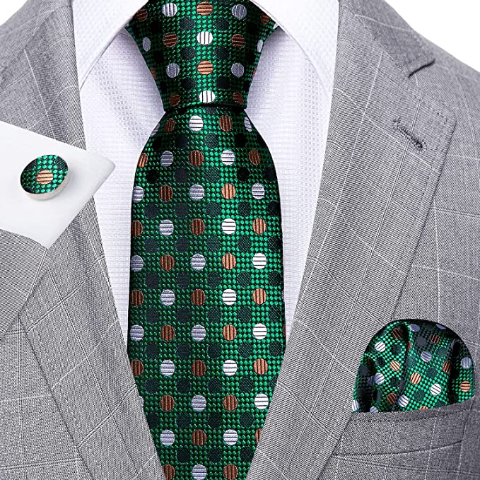Green Multi Color Dot Necktie Set-LBW671