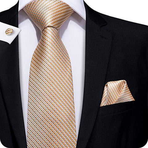 Orange Khaki Striped Silk Necktie Set LBW688