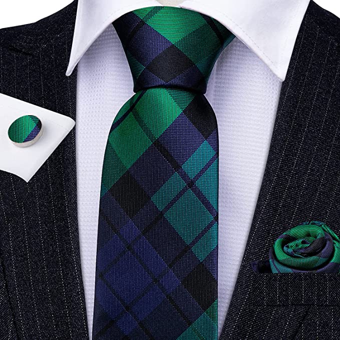 Blue and Green Silk Necktie Set-LBW701