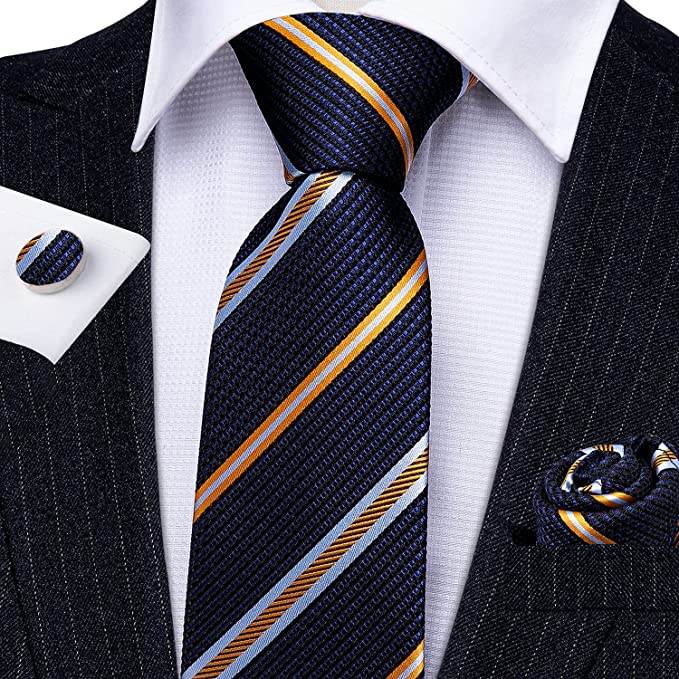 Blue and Gold Silk Necktie Set-LBW702