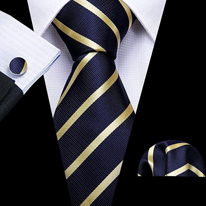 Blue and Gold Stripe Necktie Set-LBW806