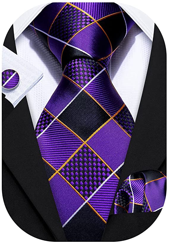New Purple Black Necktie Set-LBW840