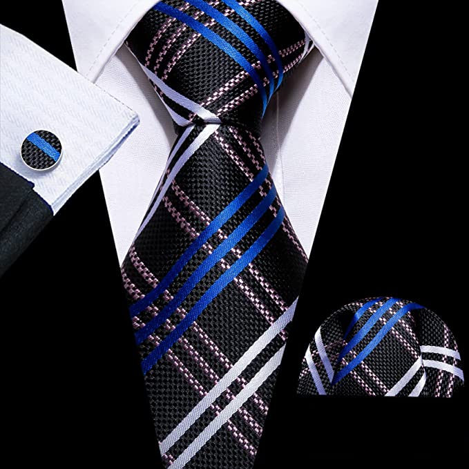 New Black Blue Grey Necktie Set-LBW890