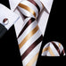 New Brown Tan White Stripe Necktie Set-LBW893