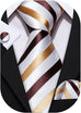 New Brown Tan White Stripe Necktie Set-LBW893