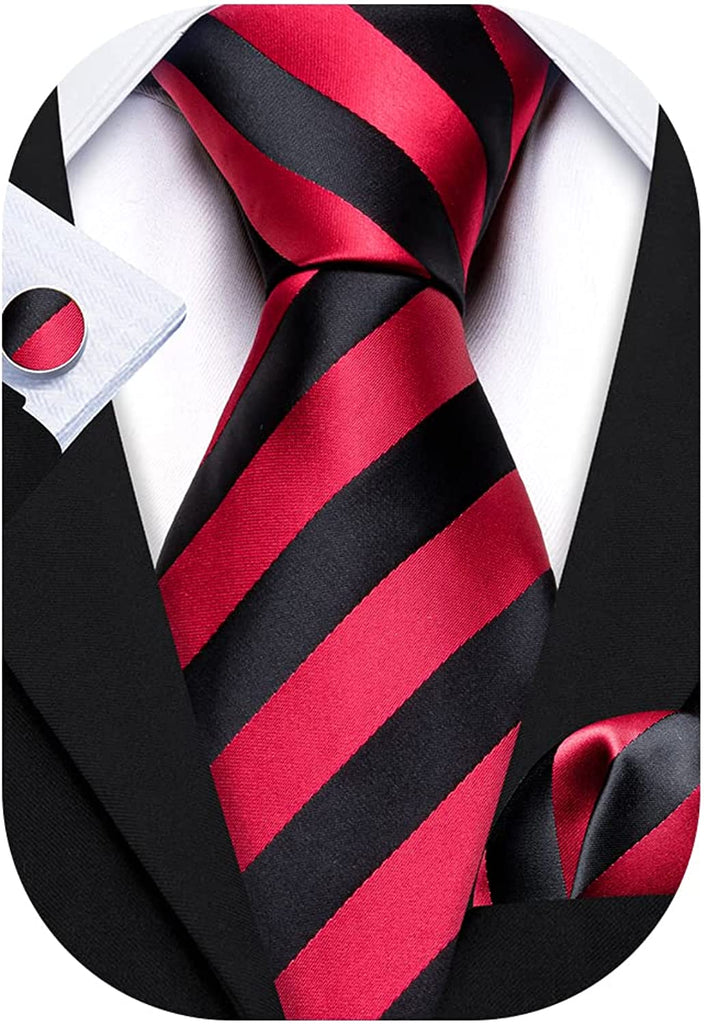 Red and Black Stripe Necktie Set-LBWA1153