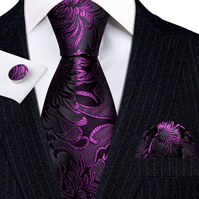 Purple and Black Flower Necktie Set-LBWA1193