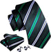Green White Black Stripe Necktie Set-LBWA1196