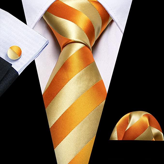 Orange and Gold Stripe Necktie Set-LBWA1197