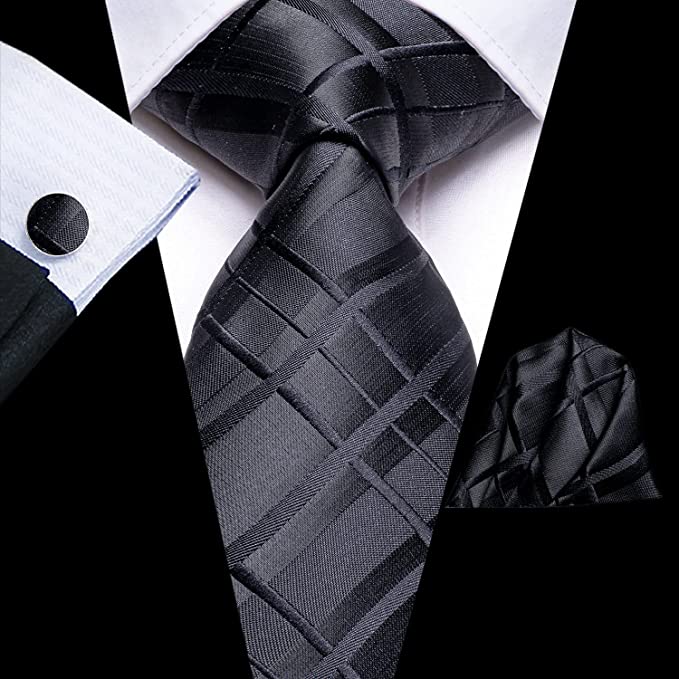 New Black Silk Necktie Set-LBWH1180