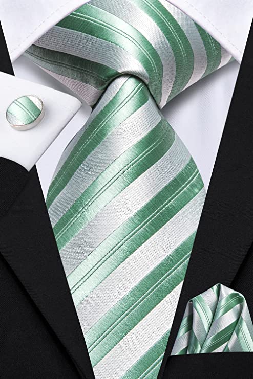 Green Stripe Silk Necktie Set-LBWH1202